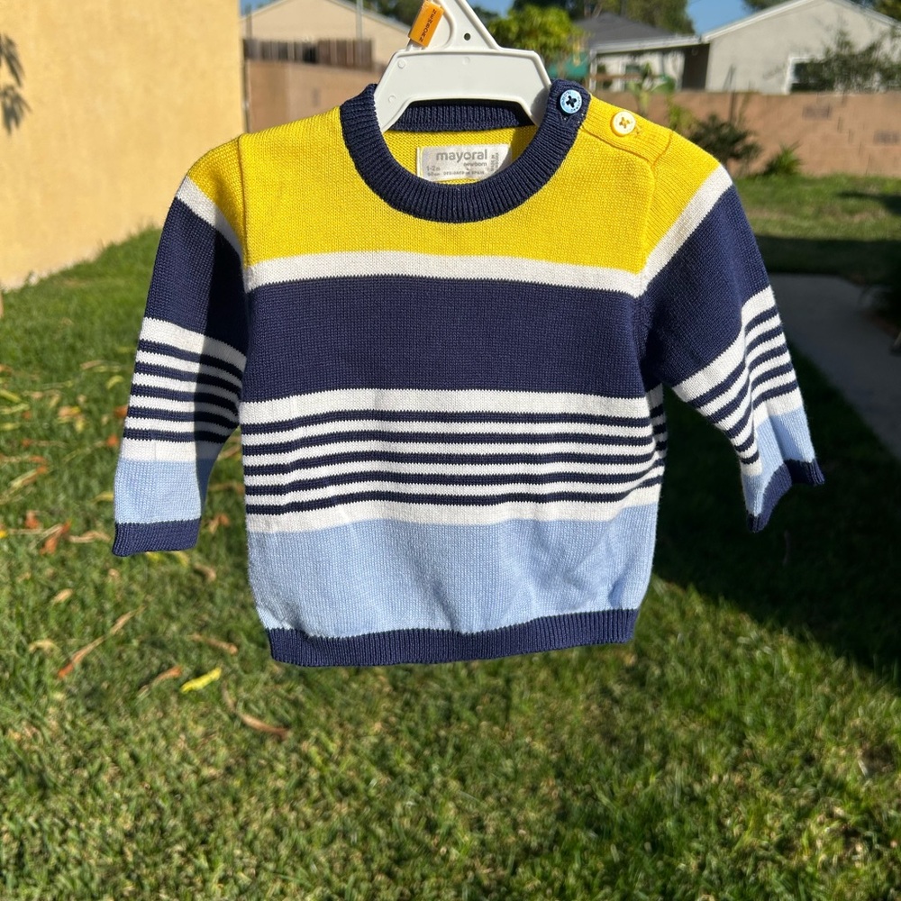 Mayoral Yellow and Blue Striped Kids Sweater